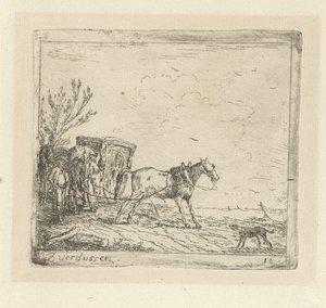 Cart with Urinating Horse in a Landscape